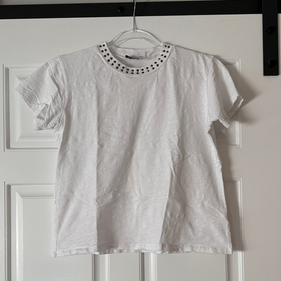 LNA White Tee with Studded Neckline - Picture 1 of 3